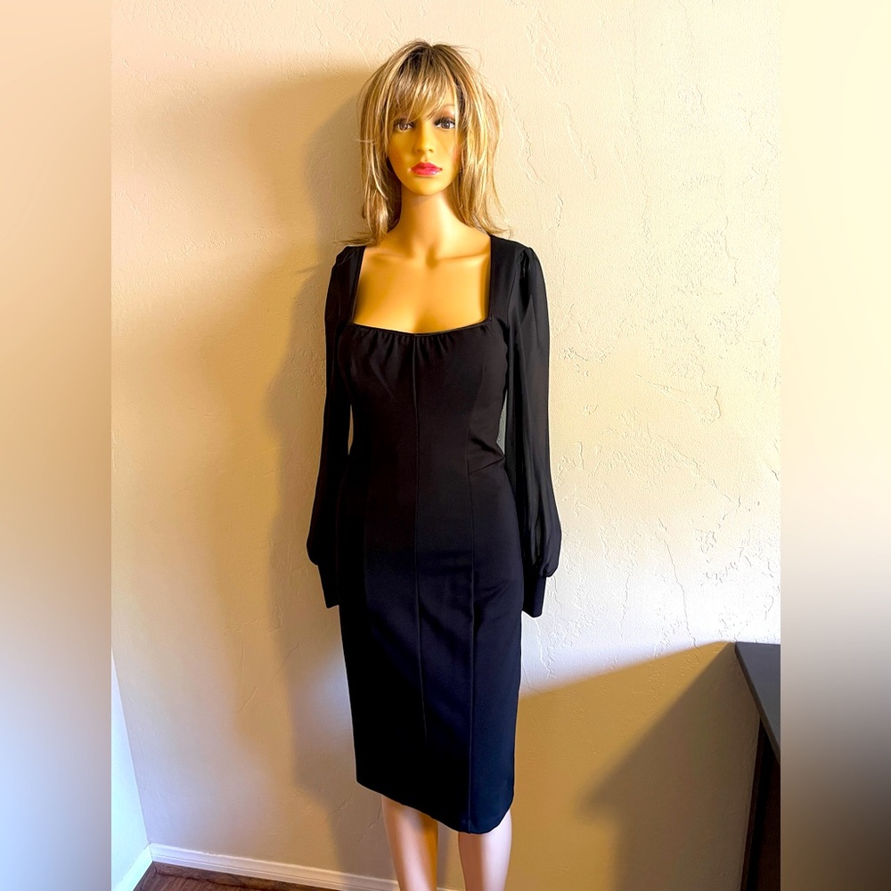 Bebe black fitted dress sheer sleeves